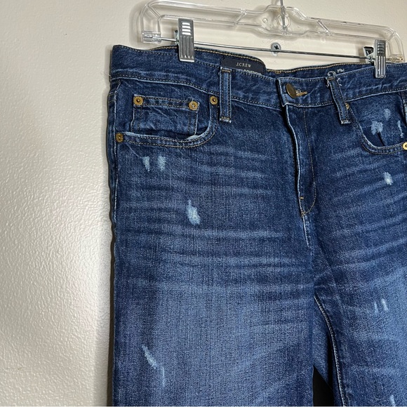 J.Crew Broken In Boyfriend Distressed 27 Jeans Cuffed Holes Dark Wash - Picture 2 of 7